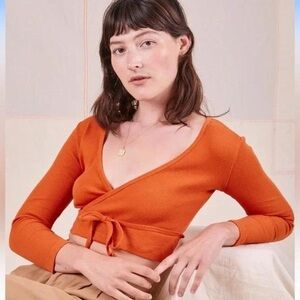 Big Bud Press Tangerine Wrap Ribbed Crop Top